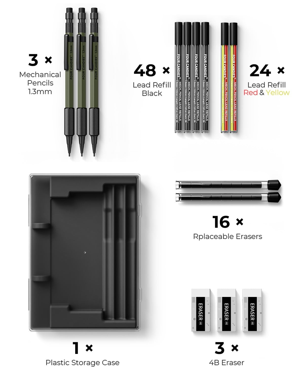 1.3mm Mechanical Pencil Set with 72 Lead Refill, 3PCS Metal Weatherproof Body…