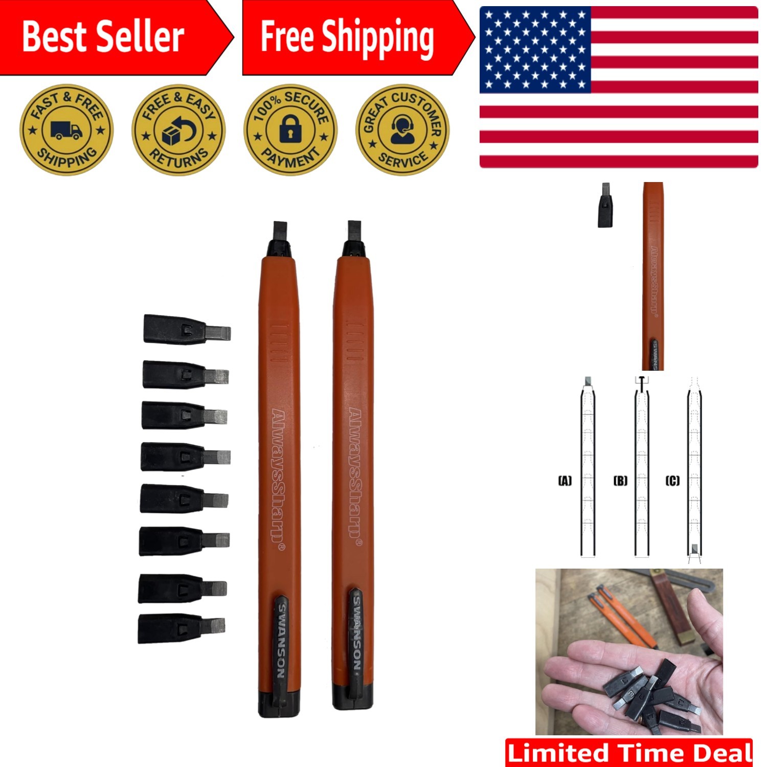 Durable Mechanical Carpenter Pencils – 2 Pack with Extra Graphite Tips Included