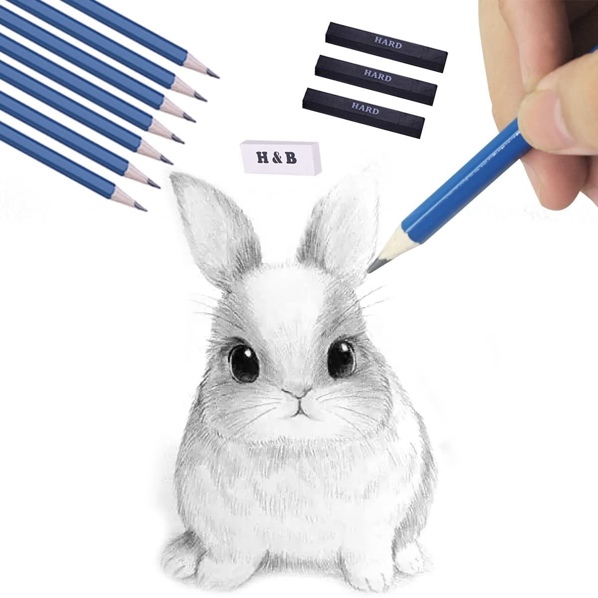H & B 40 Piece Professional Sketch Pencil Drawing 40 Set, Grey