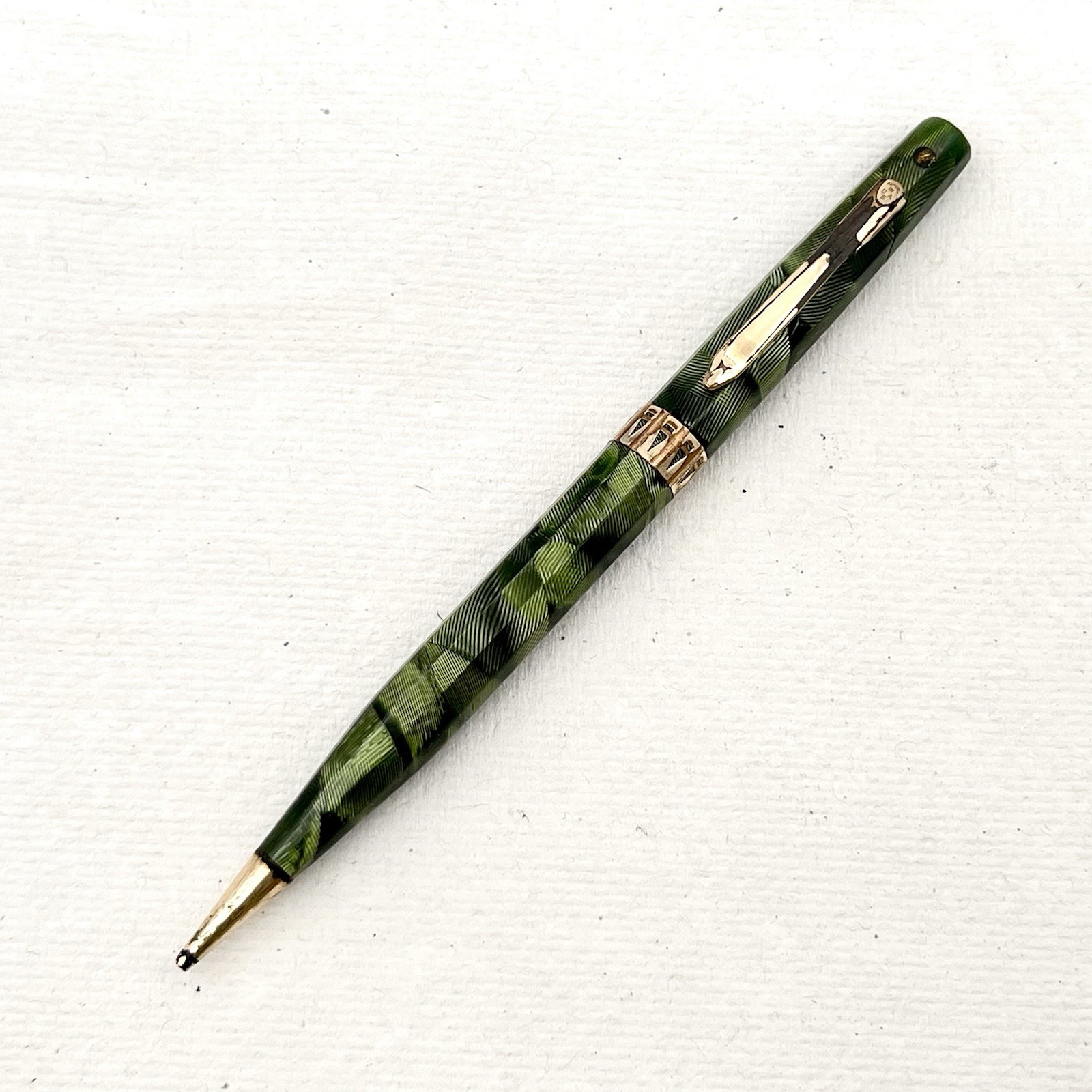 Eversharp Doric Green Shell Mechanical Pencil 5-1/4″ 1.1mm Inscribed PARTS AS IS