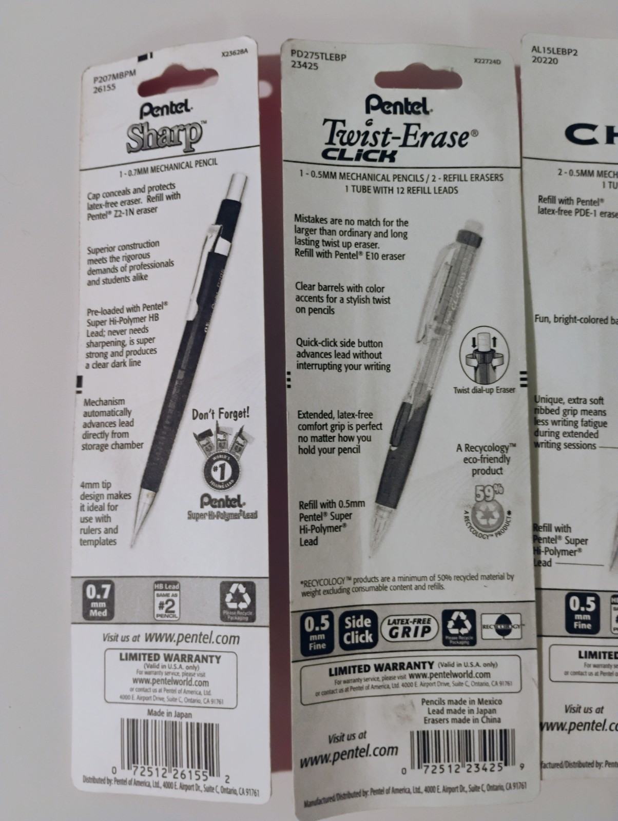 (5) Pentel Mechanical Pencil Lot, Sharp, Champ, Quick Click, Twist Erase New