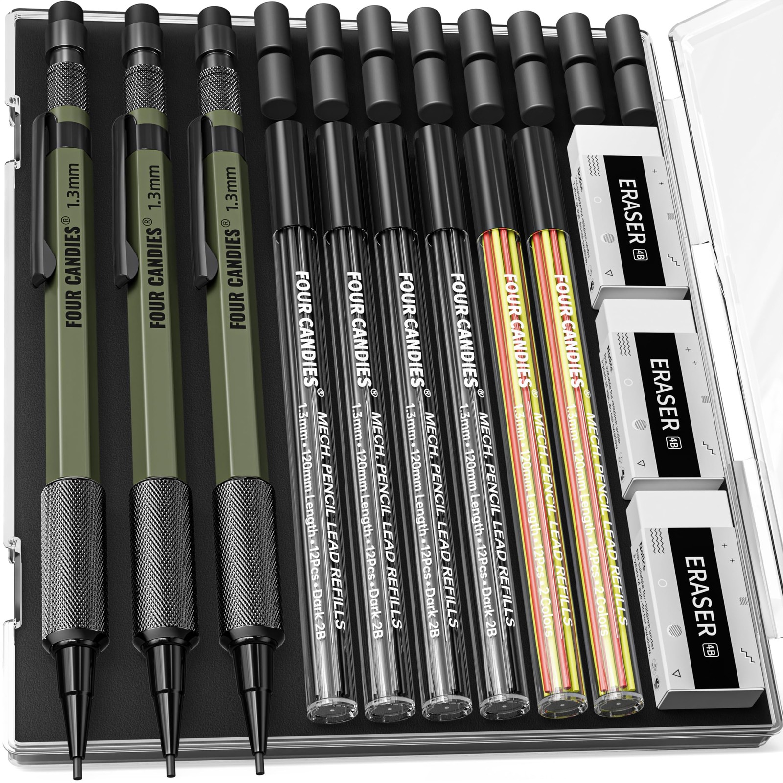 1.3mm Mechanical Pencil Set with 72 Lead Refill, 3PCS Metal Weatherproof Body…
