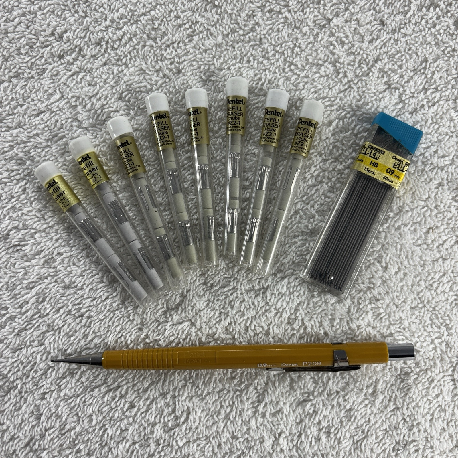 Vintage PENTEL P209 0.9mm Mechanical Pencil w/Lead & Z2-1 Eraser Refills!