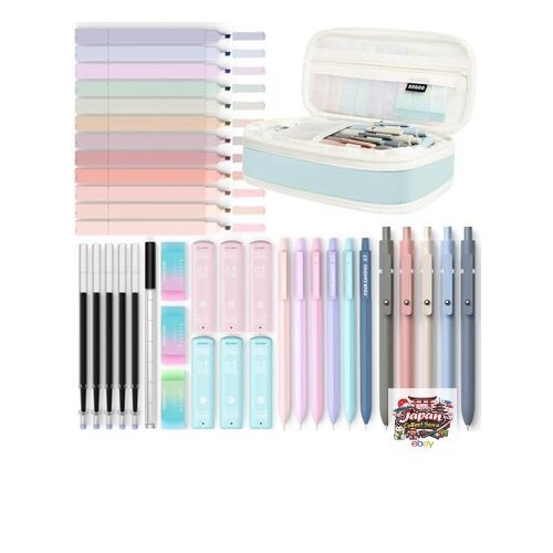 Four Candies Stationery Set: Pencil Case Highlighter Ballpoint Pen 0.5mm 0.7mm