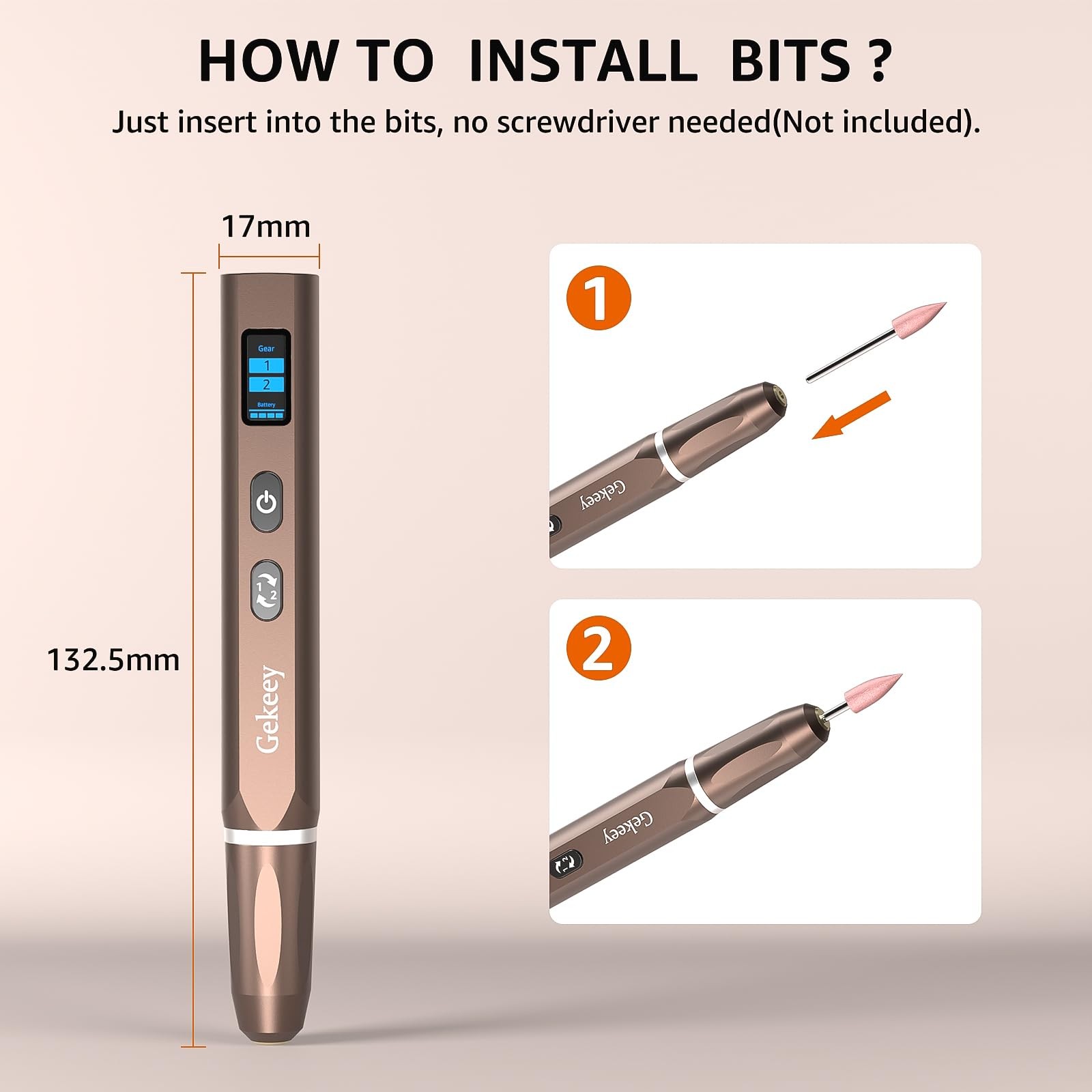 Gekeey Electric Engraving Pen, Cordless Rechargeable Mini Rotary Tool Brown
