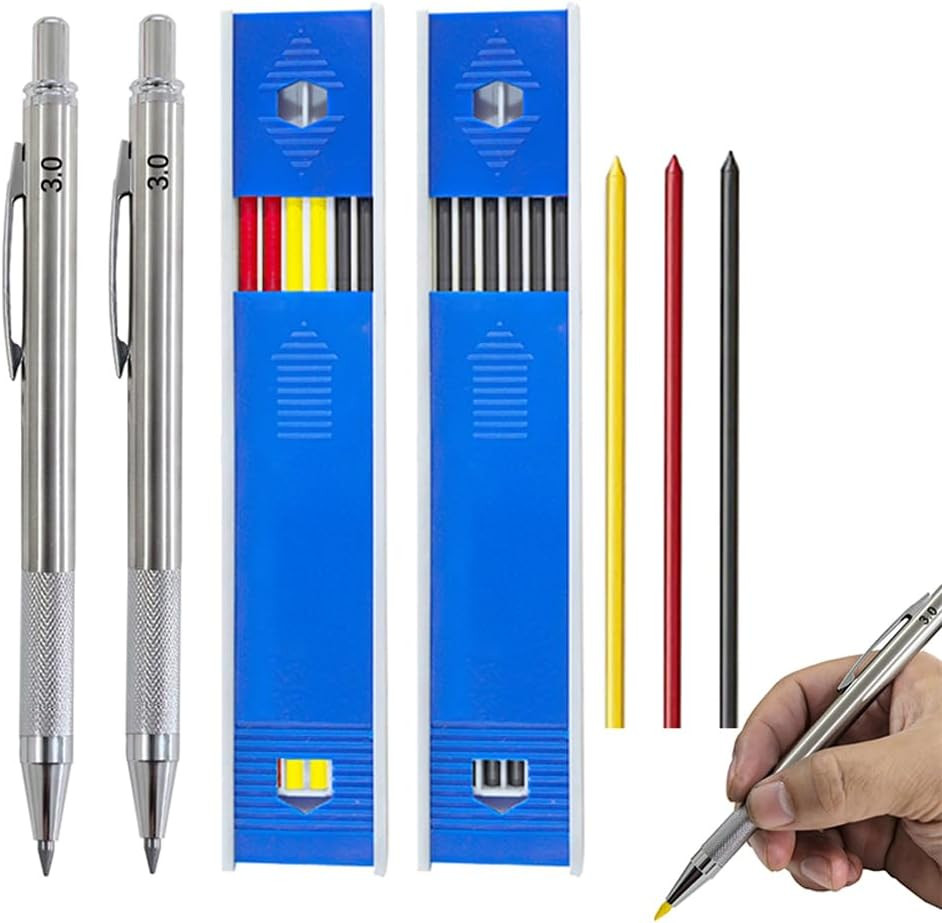 3.0mm Solid Mechanical Carpenter Pencils Set with Refills Woodworking Pencils…