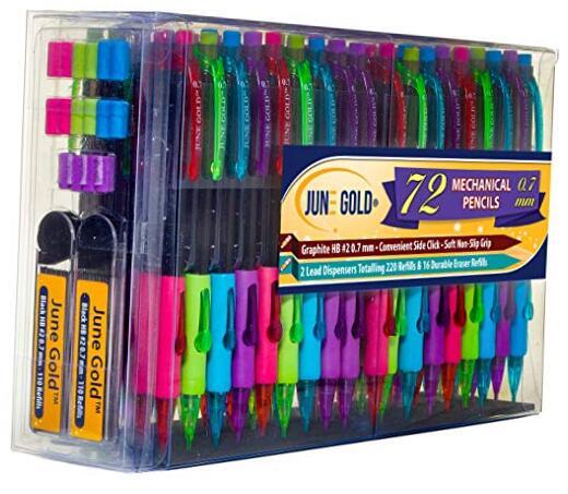 72 Mechanical Pencils HB #2 Lead, 2 Lead Dispensers/w Black Graphite 0.7 mm