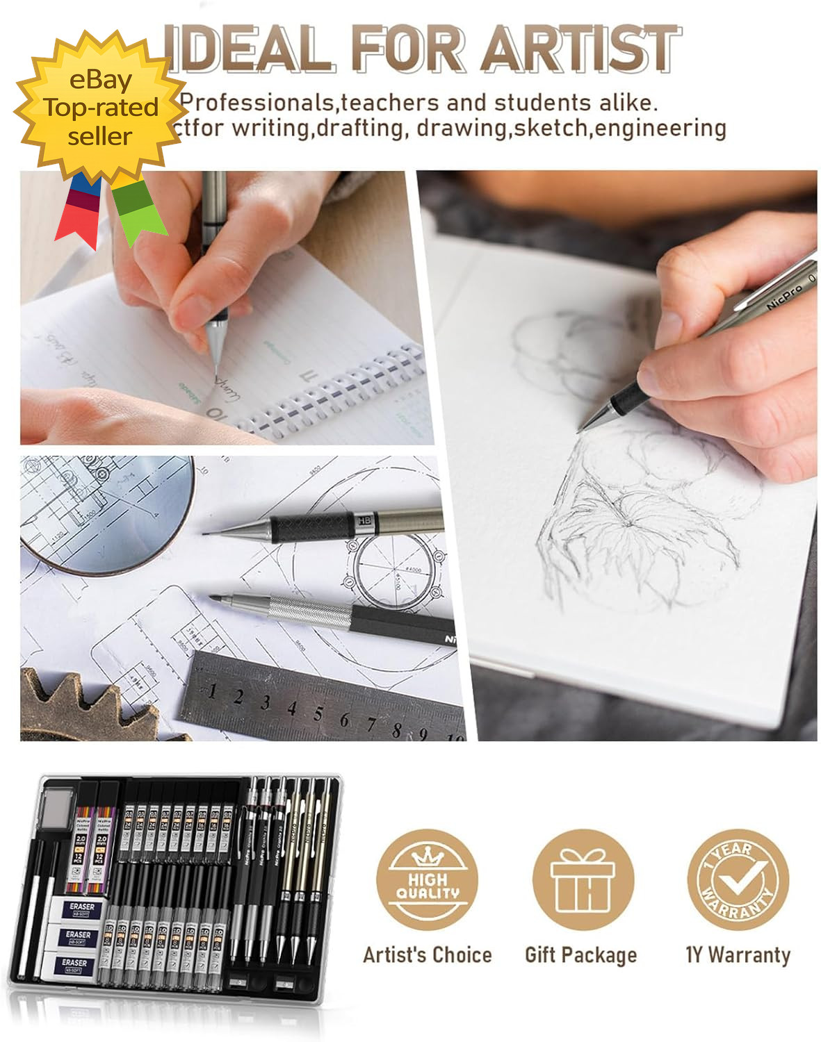 35PCS Art Mechanical Pencil Set 3 PCS Metal Drafting Pencil 0.5 Mm & 0.7 Mm