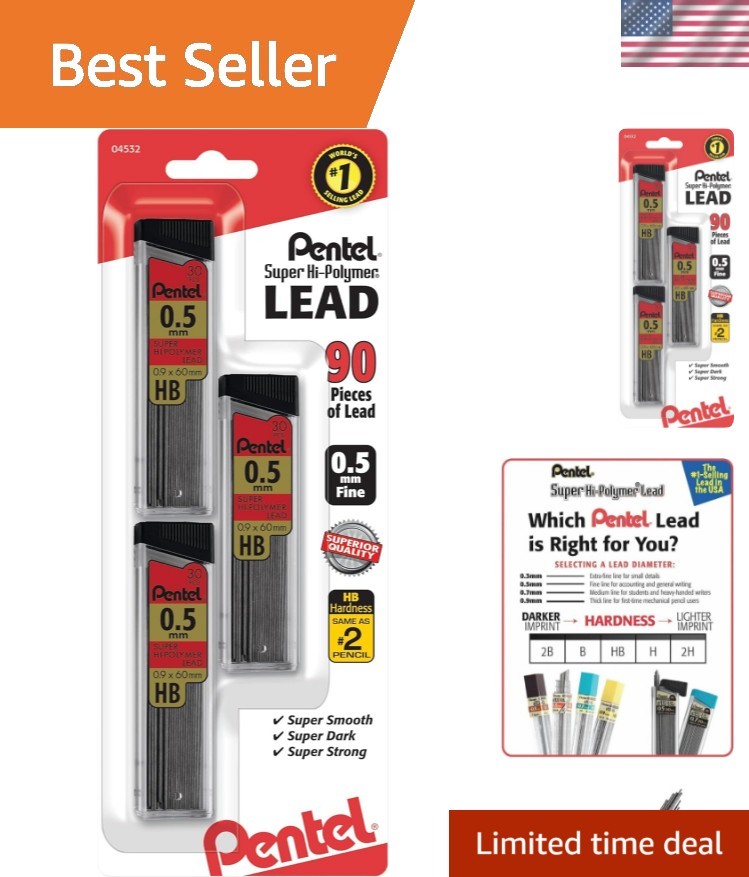 Super Hi-Polymer Lead Refills, 0.5mm Fine Point, Pack of 90 – Never Needs Sha…