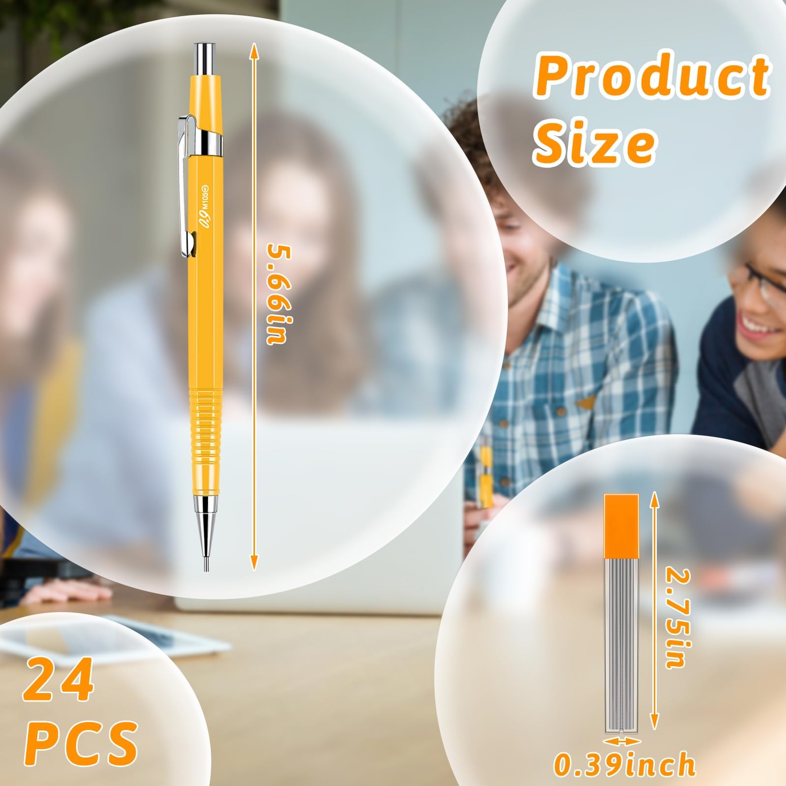 8 Pieces 0.9mm Metal Mechanical Pencils with Lead Refills, Durable Writing Tools