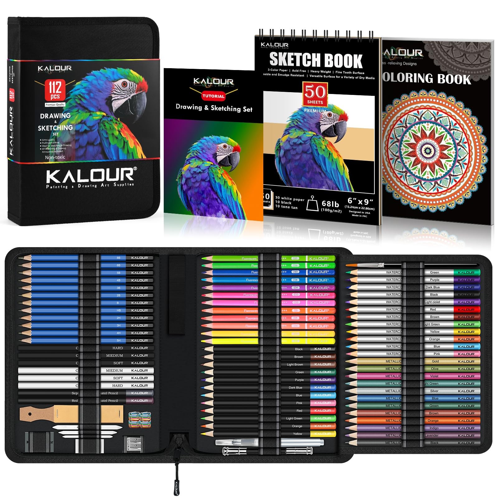 KALOUR PDAS 112 Drawing Set Sketching Kit, 112 Count (Pack of 1), Multicolor
