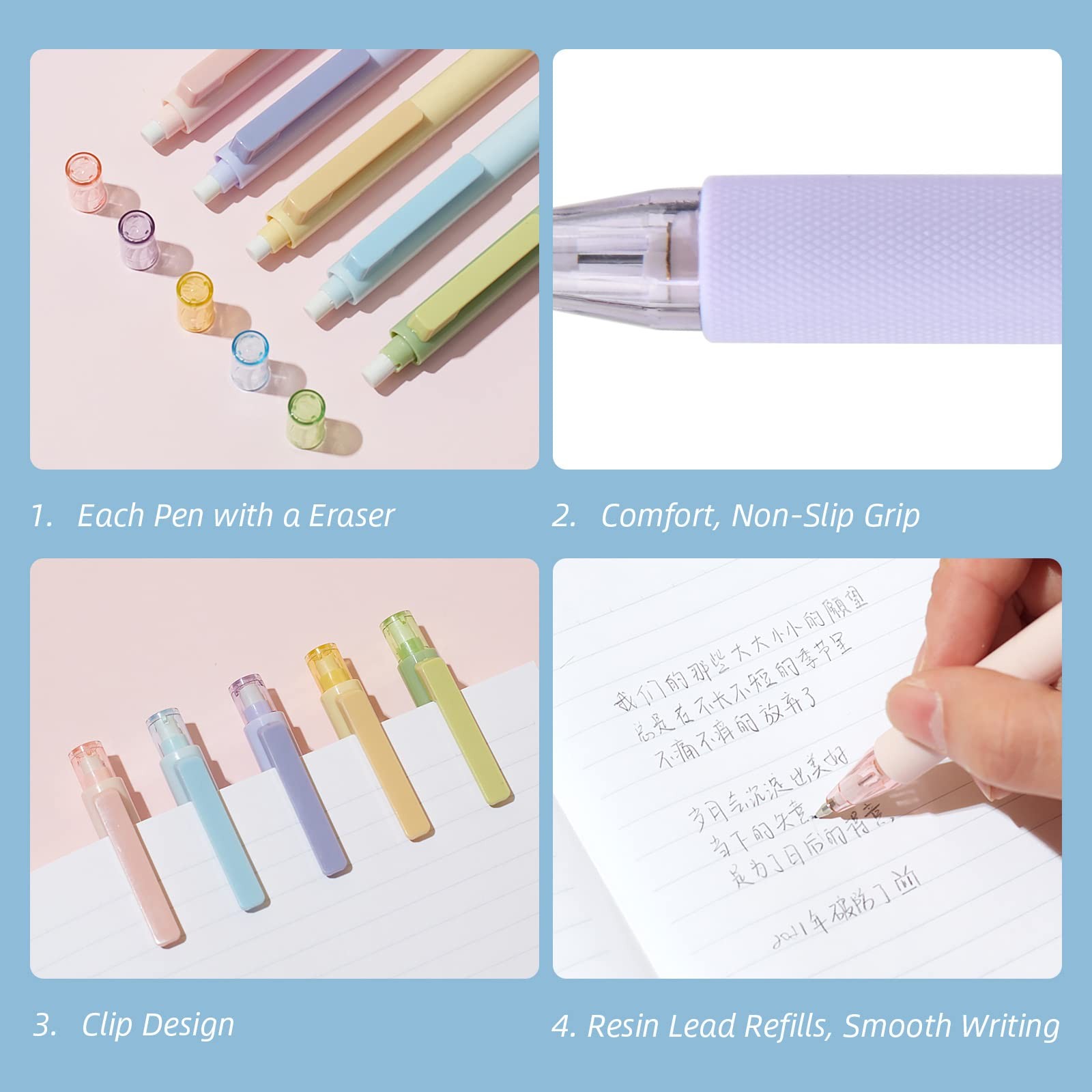 0.5mm Cute Pastel Mechanical Pencils Set With 5 Tube HB Lead Refills 5 PCS