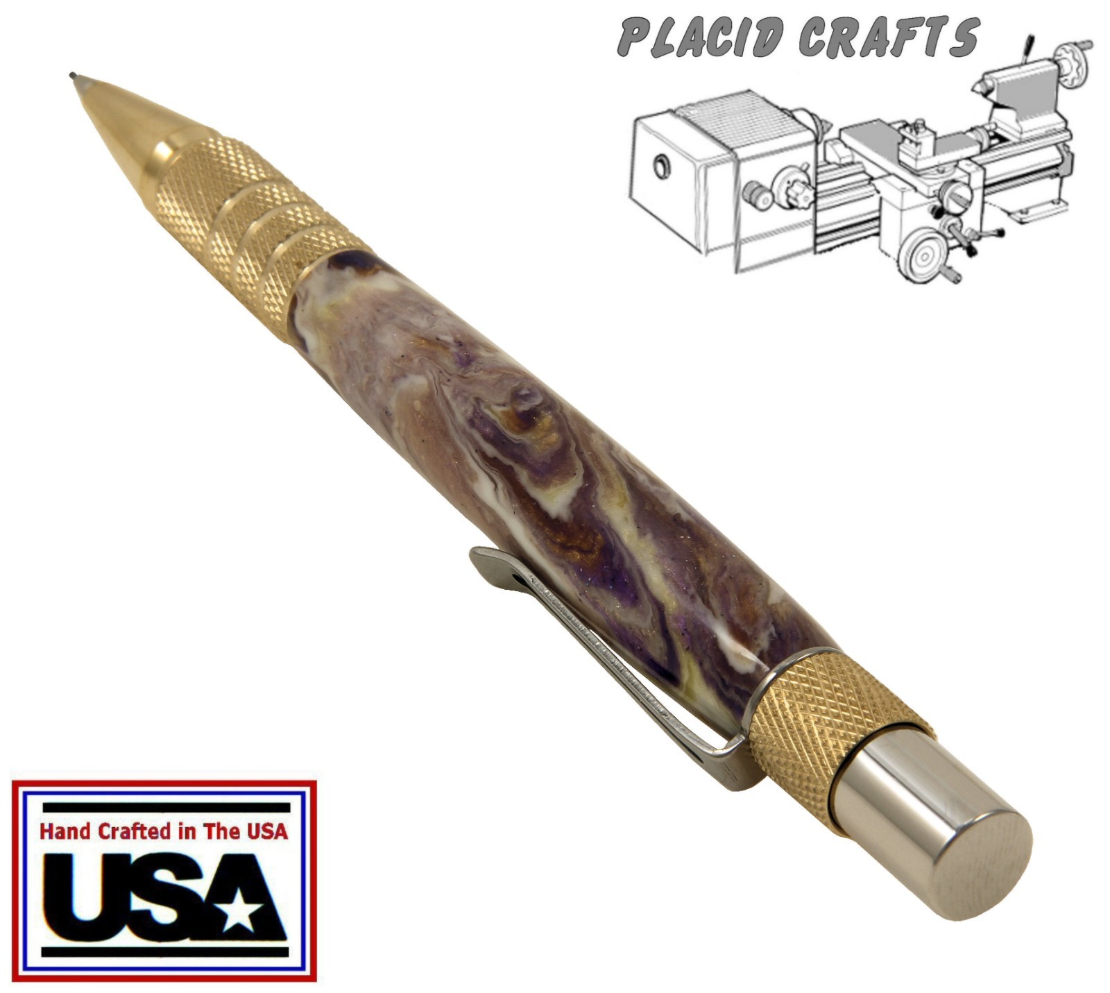 Dura Click .07mm Lead Pencil / Gold Knurled Hardware & Lavender Swirl Body / N87