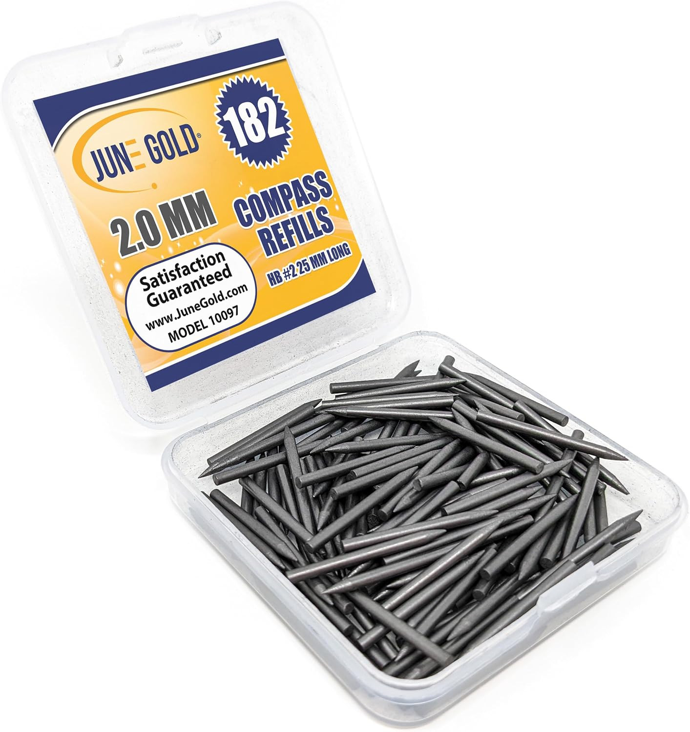 182 Compass Refills, 2.0 Mm HB #2 Lead Refills, 25 Mm Length, Sharp Point, Break