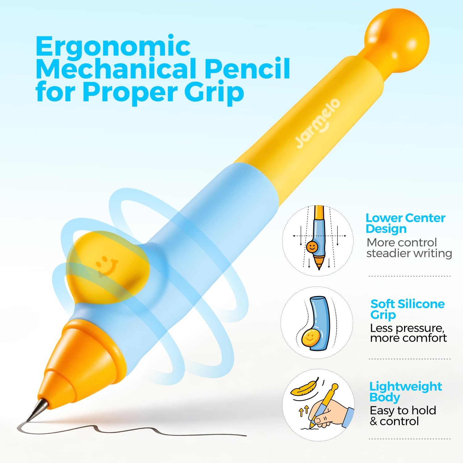 Sun Grips Mechanical Pencil Set Ergonomic Kids 2mm Lead Refills Erasers Cute
