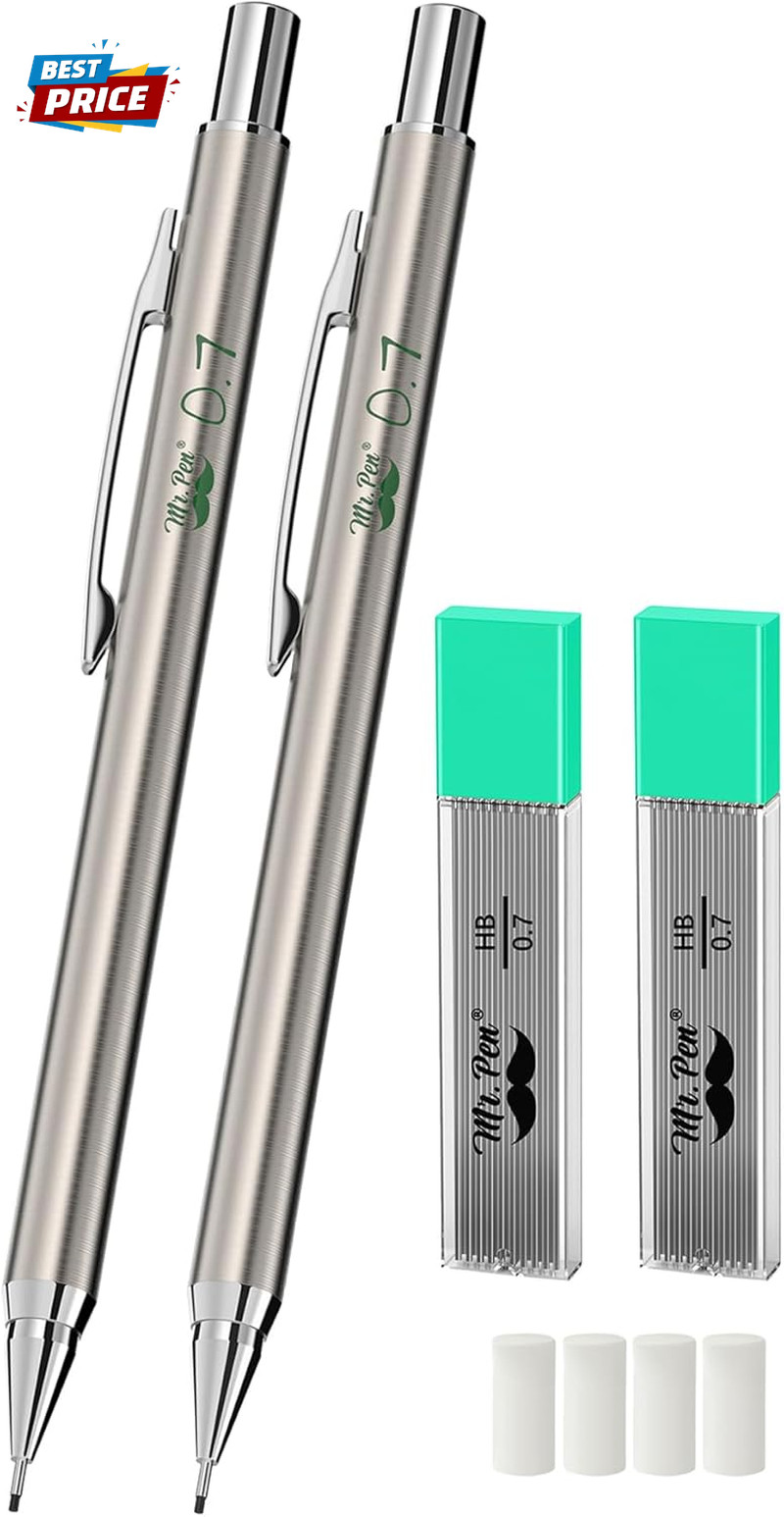 – Metal Mechanical Pencils, 0.7Mm, 2 Pack, Lead Pencil, Mechanical Pencil Metal