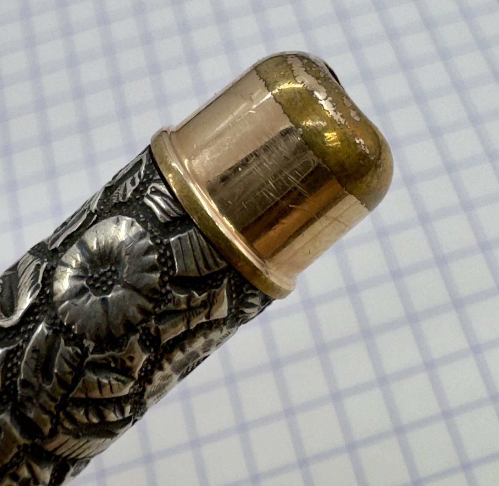 Victorian Sterling Silver / Gold Filled Floral Repousse Magic Pencil