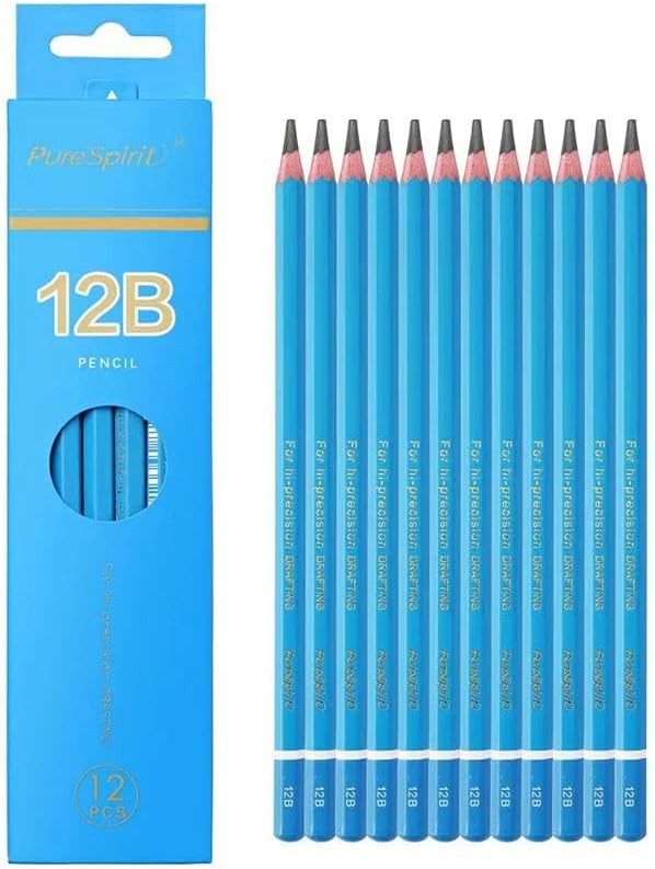 Sketch Pencils for Drawing 12B, 12pcs Softest and 1 Count (Pack of 12), Black