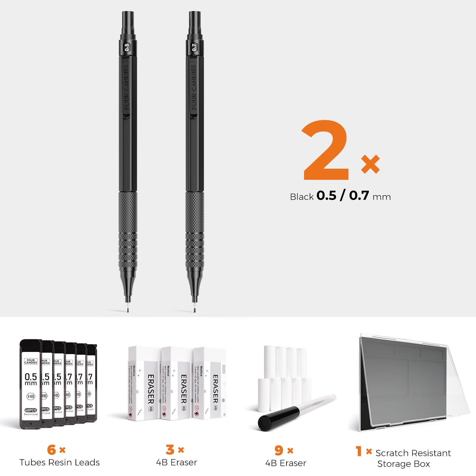 2PCS Metal Mechanical Pencils Set with Case, 0.5mm & 0.7 mm Artist Pencil wit…