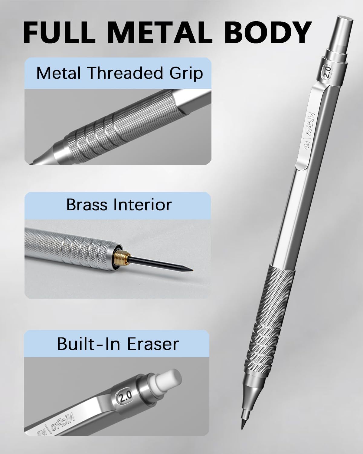35PCS Metal Mechanical Pencils Set, Art Drafting 1 Count (Pack of 6), Silver