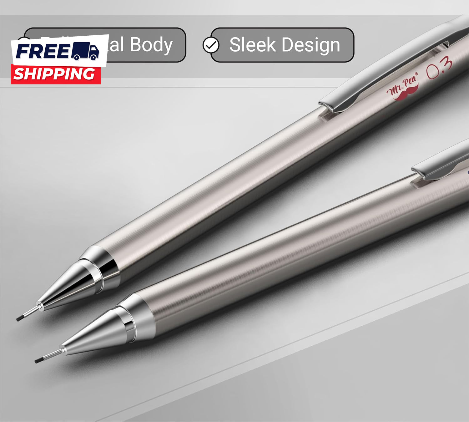 Metal Mechanical Pencils 0.3Mm 2 Pack Pencil Mechanical Lead Pencil Metal