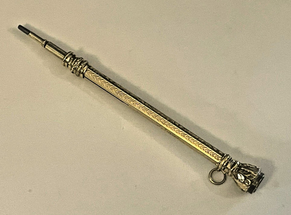Antique Chatelaine Retractable Pencil Gold Filled Amber Color Jewel MONO🌺🌺