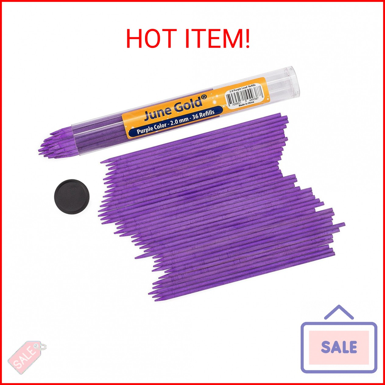 June Gold 36 Purple (Amethyst #106) Colored 2.0 mm Lead Refills, Bold Thickness