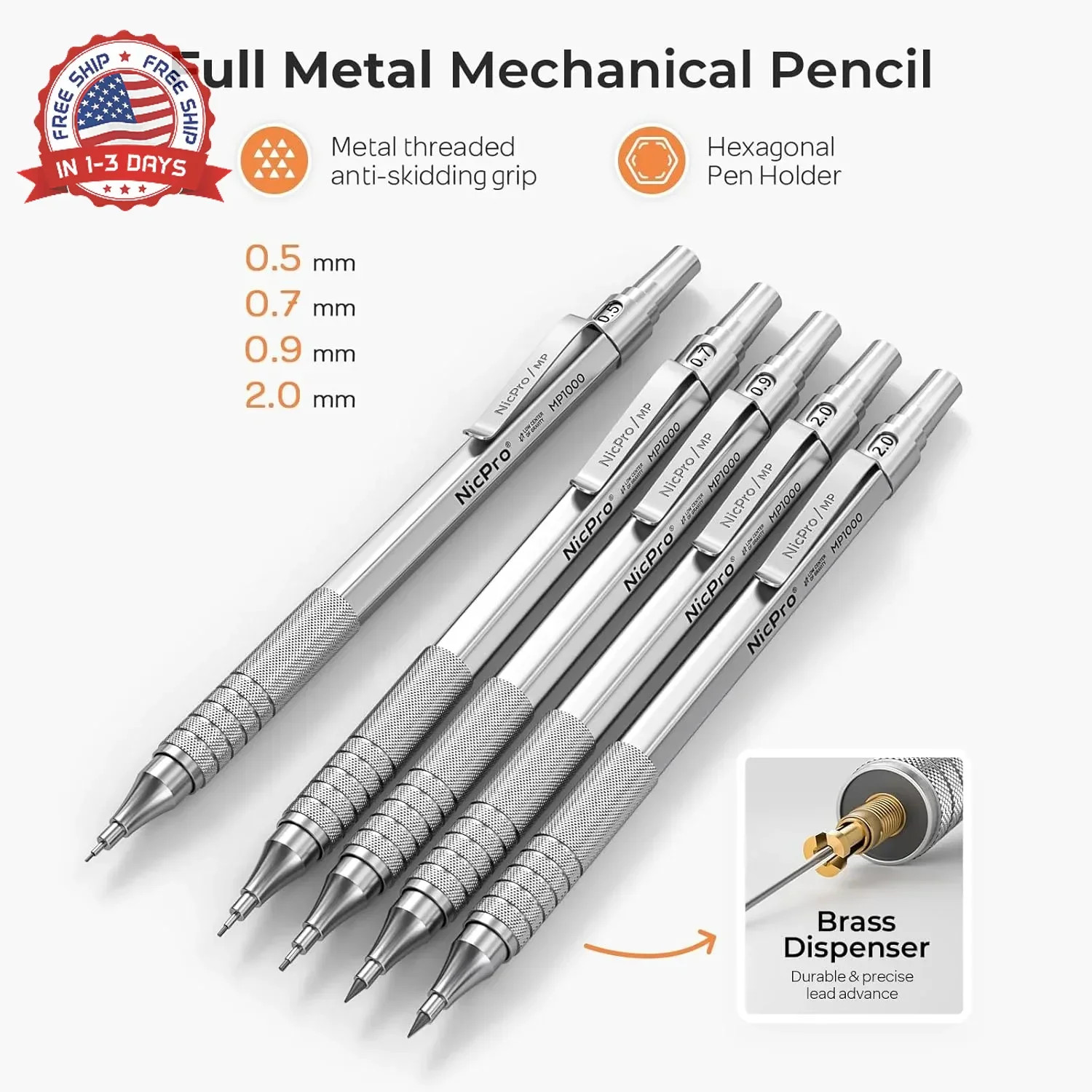 Nicpro 22PCS Metal Mechanical Pencil Set in Case, Art Drafting Pencil 0.5, 0.7,