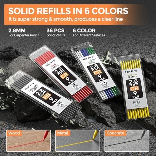 Mechanical Carpenter Pencil Set 36 Pieces 2.0mm 2.8mm Lead Refills Markers