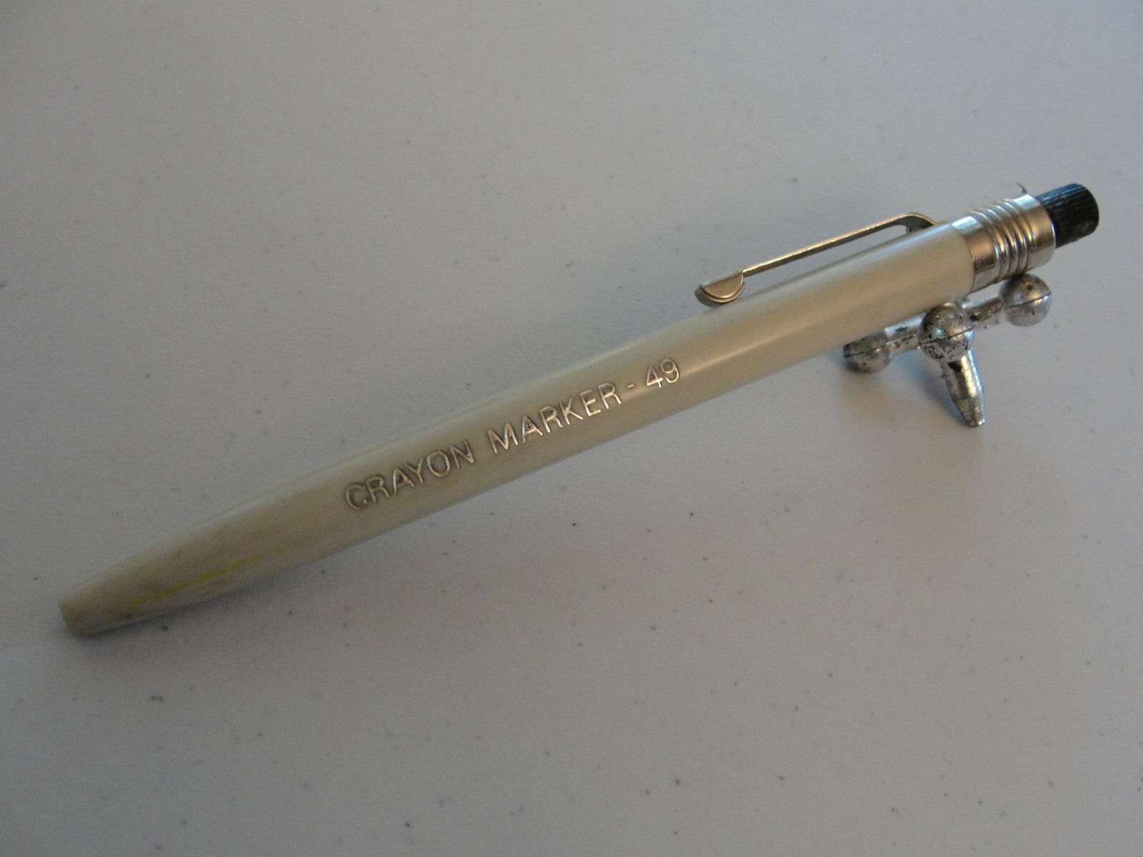 Vintage SCRIPTO #49 White Crayon Marker Black Top