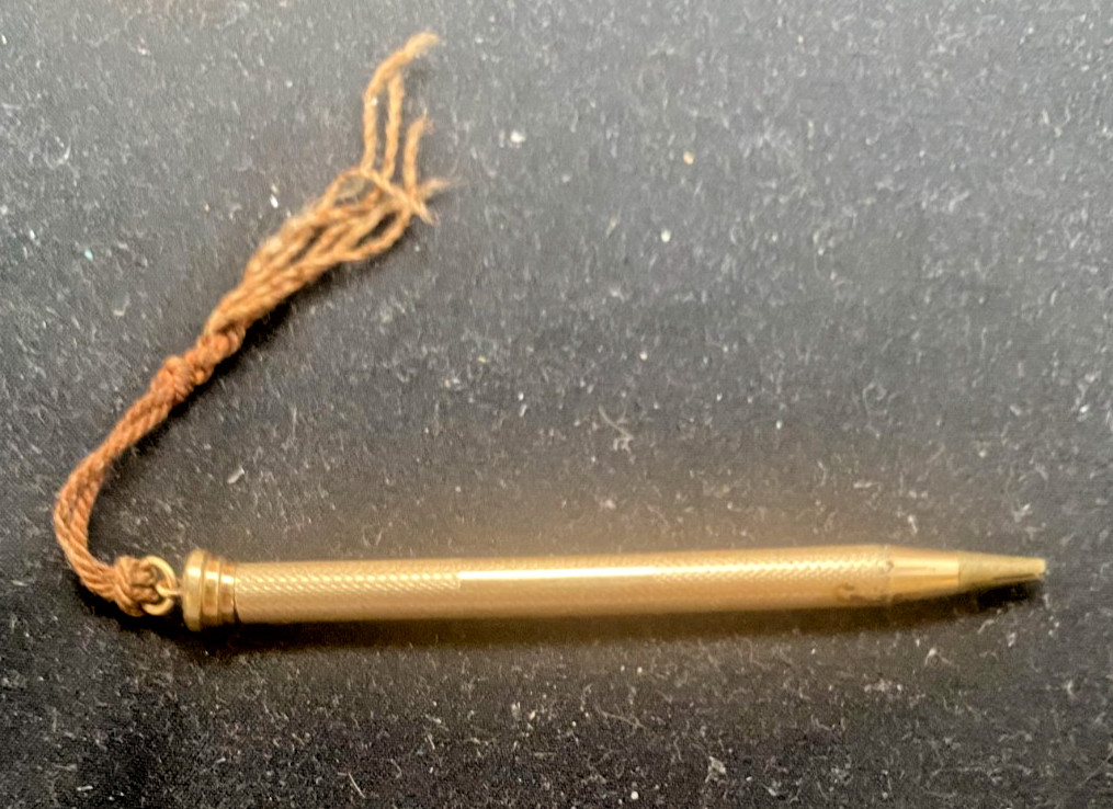 VTG FRENCH GOLD-PLATED MECHANICAL TWIST PENCIL, RING, NOT ENGRAVED c1930 g