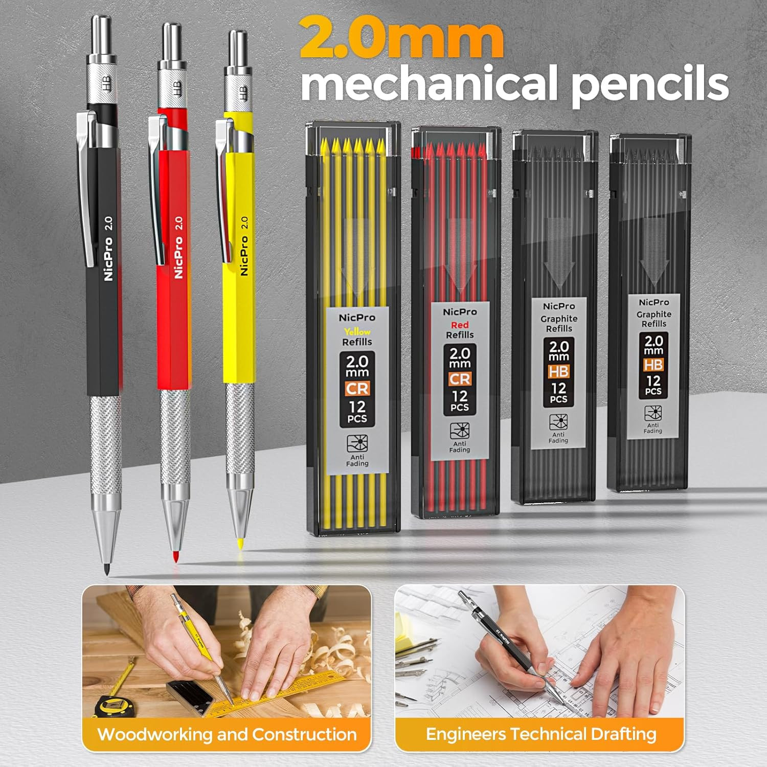 39 Pack Carpenter Pencils with Sharpener, Mechanical Carpenter Pencil Set with 1