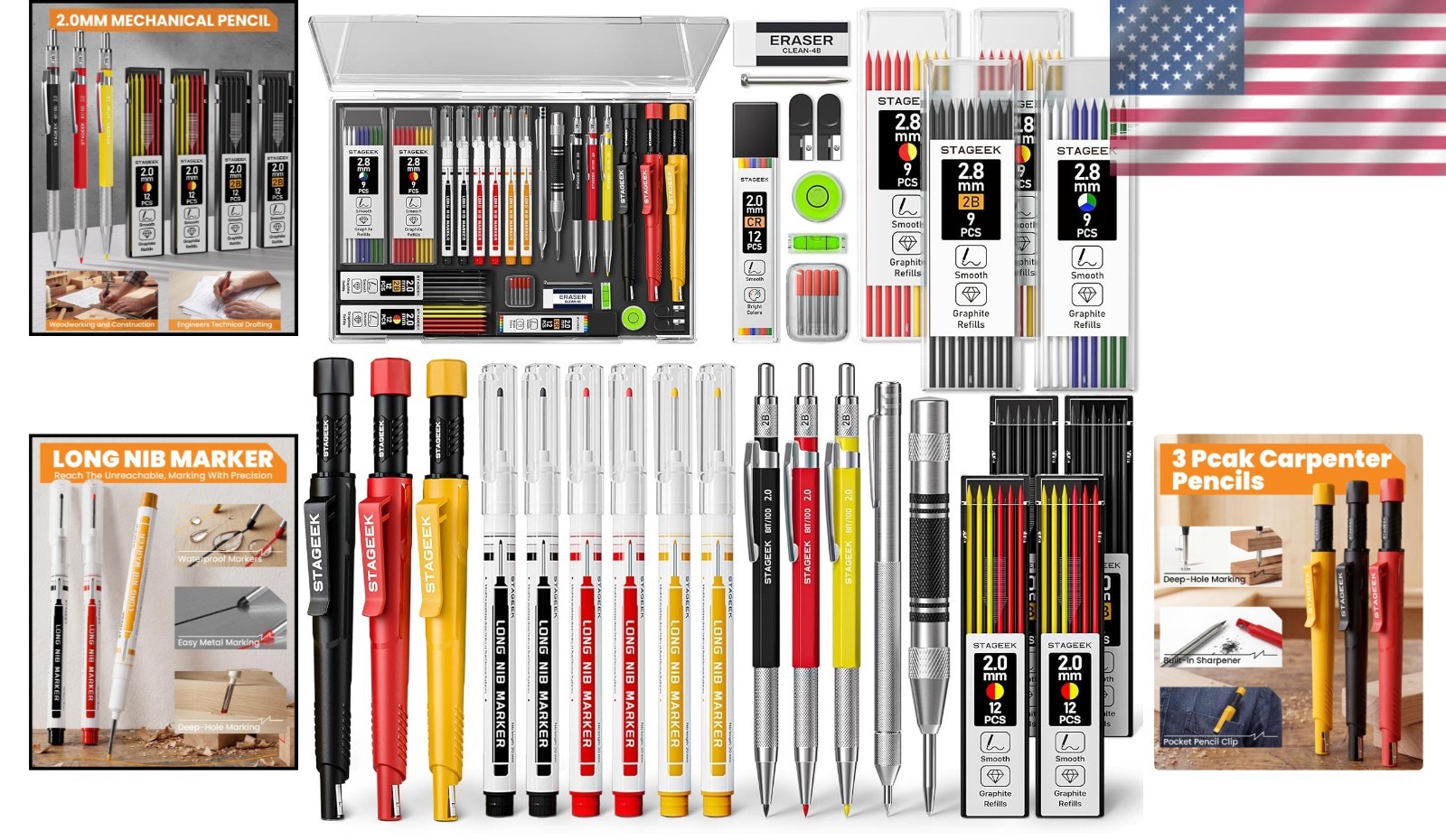 36 Pack Carpenter Pencil Set with Sharpener, Mechanical Carpenter Pencils wit…