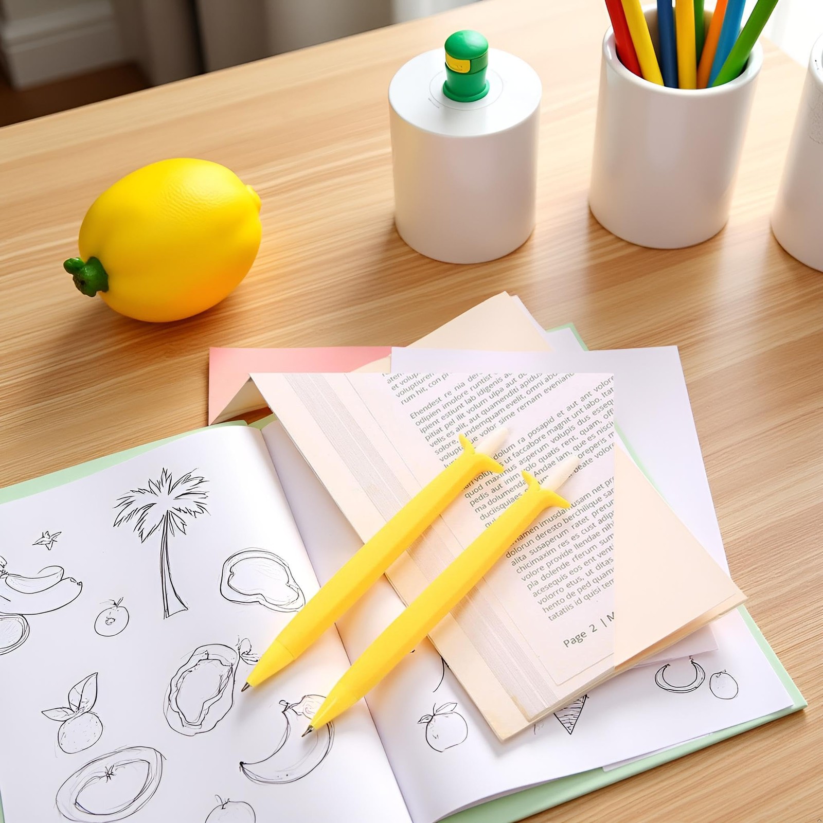 2Pcs Yellow Banana Fruit Cute Writing Supplies Kids Gifts Drawing Students Me…
