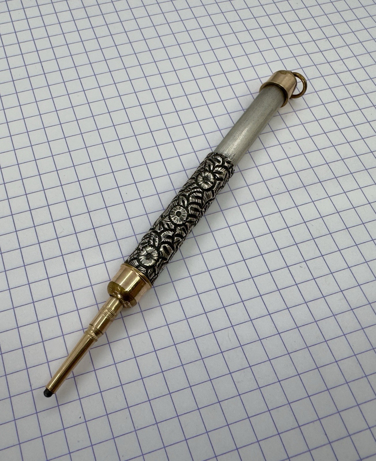 Victorian Sterling Silver / Gold Filled Floral Repousse Magic Pencil