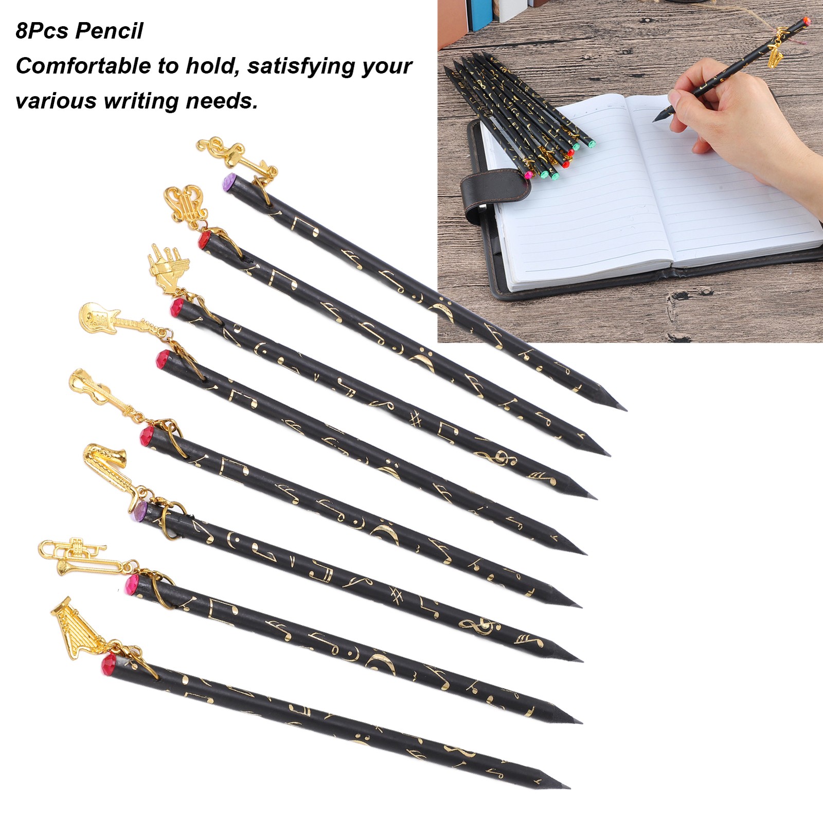 8Pcs Music Pencil Musical Note Stationery Set Kit With Pendant For Painting