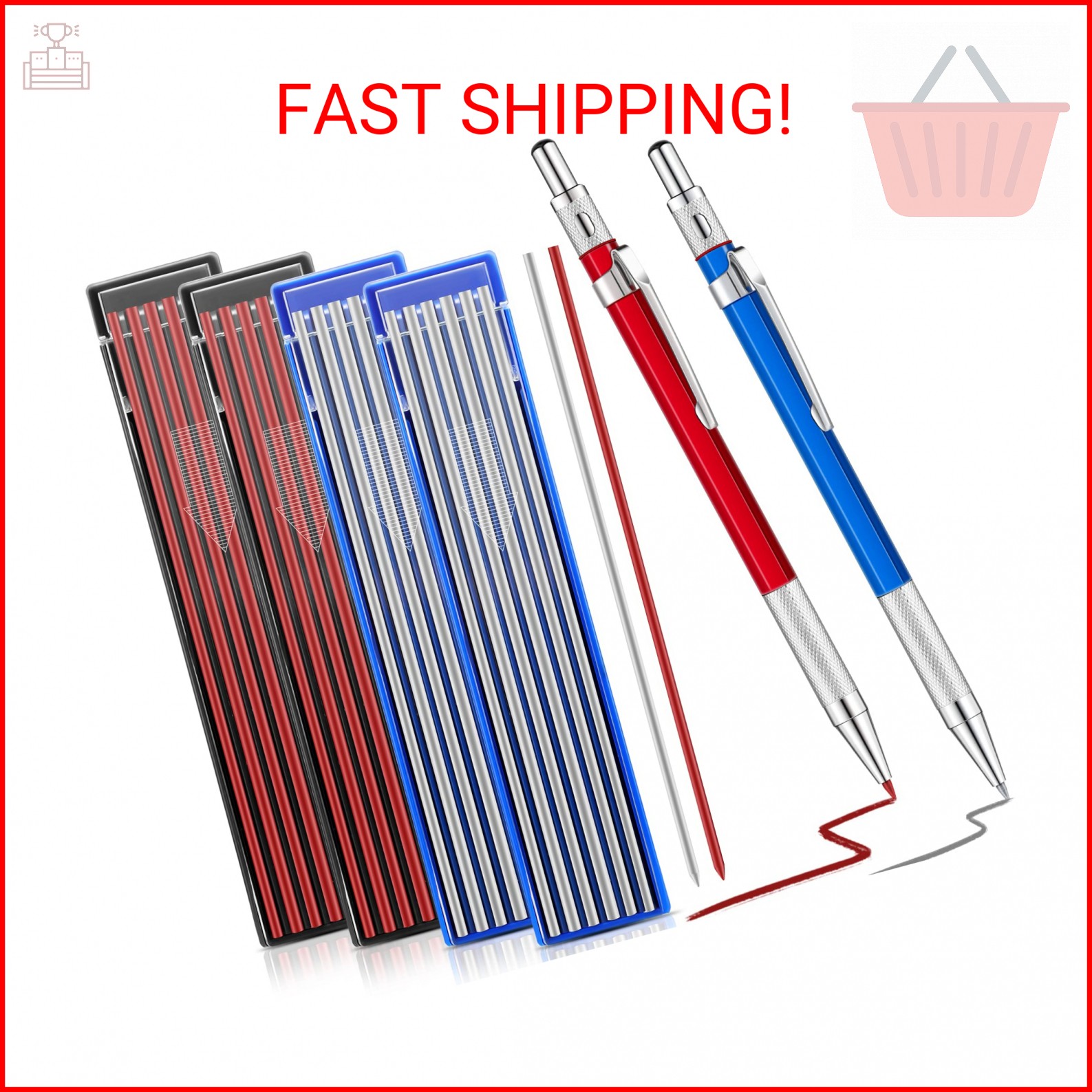Gersoniel 2 Pcs Welders Pencil with 48 PCS Round Refills Mechanical Pencils Meta