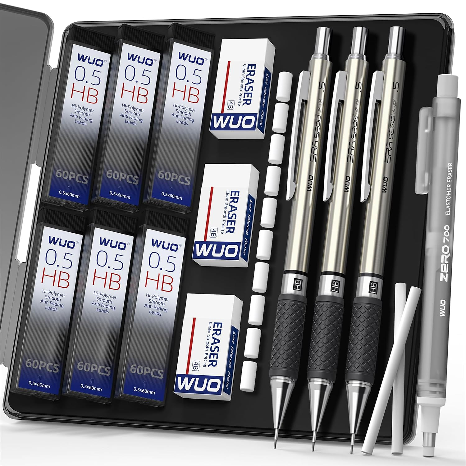 0.5Mm Mechanical Pencil Set, 3PCS Metal Drafting Pencils with 360 HB Lead Refill