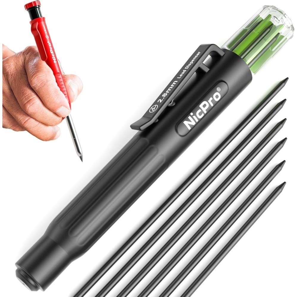 6 Pcs 2.8mm Carpenter Pencil Lead Refills, Break Resistant Graphite Leads for