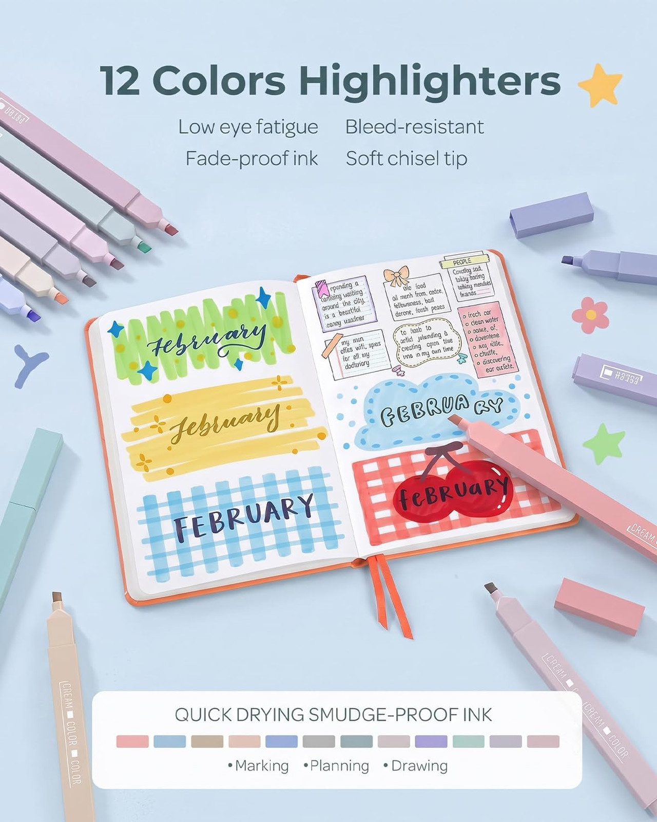 Aesthetic Stationery Kit with Pens Highlighters Sticky Notes and Pencils for