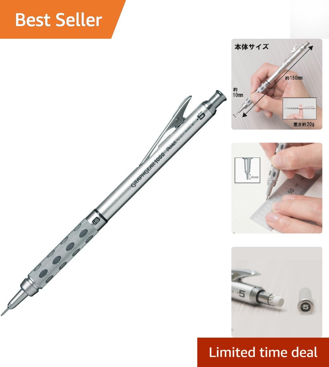 Precision 0.5mm Graph Gear 1000 Mechanical Pencil – Knurled Grip & Silver Finish