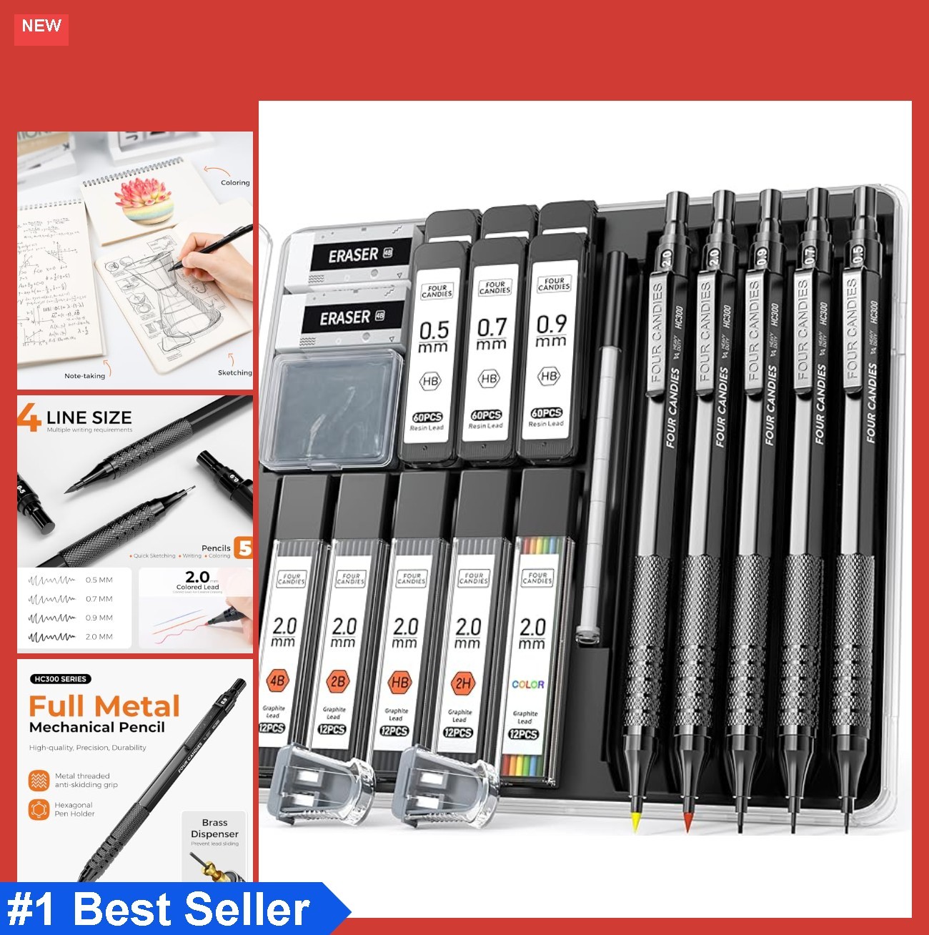 Mechanical Pencil Set 0.5mm 0.7mm 0.9mm 2.0mm Metal Drafting Drawing Sketching