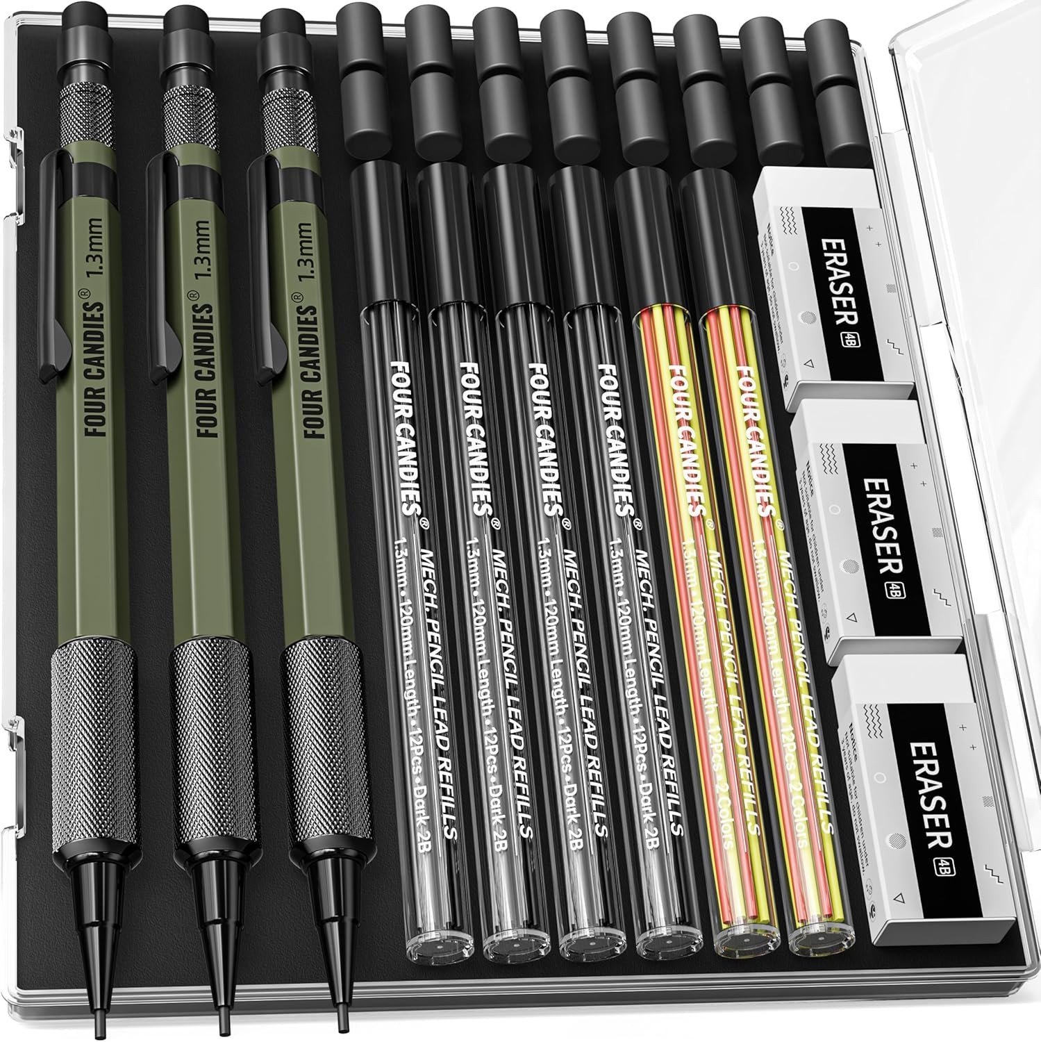 1.3mm Mechanical Pencil Set with 72 Lead Refill, 3PCS Metal Weatherproof Body…