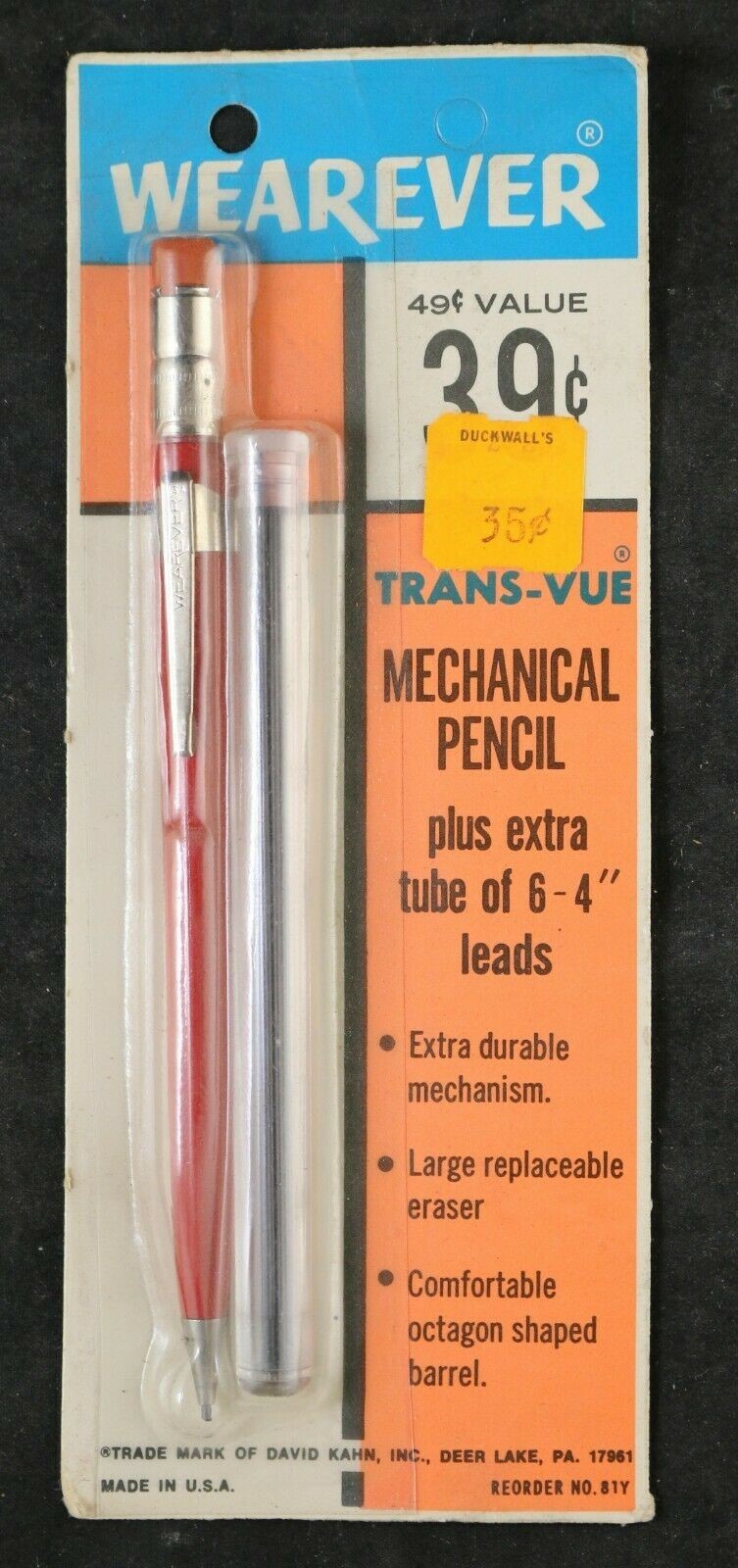Vintage 1960s Wearever Trans-Vue Mechanical Pencil -Red