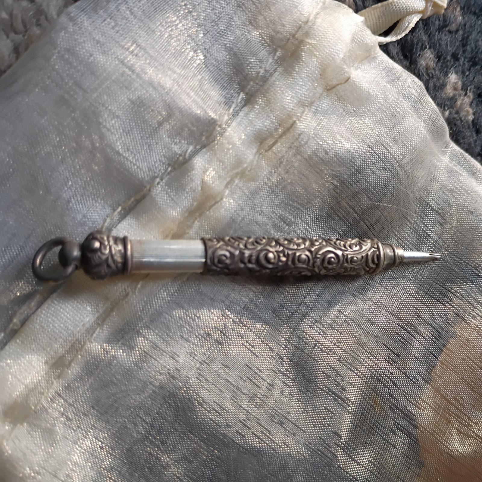 Antique Victorian sterling silver mechanical pencil 1800s Chatelaine