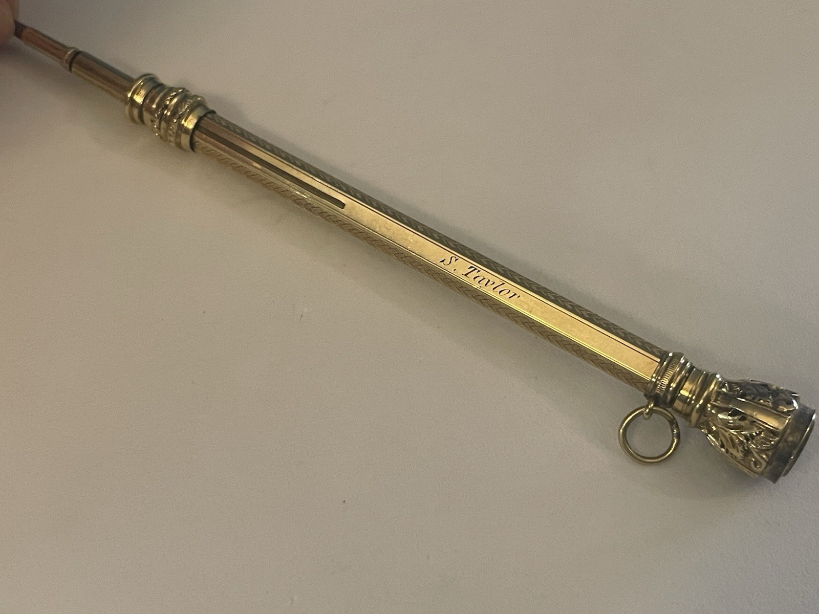 Antique Chatelaine Retractable Pencil Gold Filled Amber Color Jewel MONO🌺🌺
