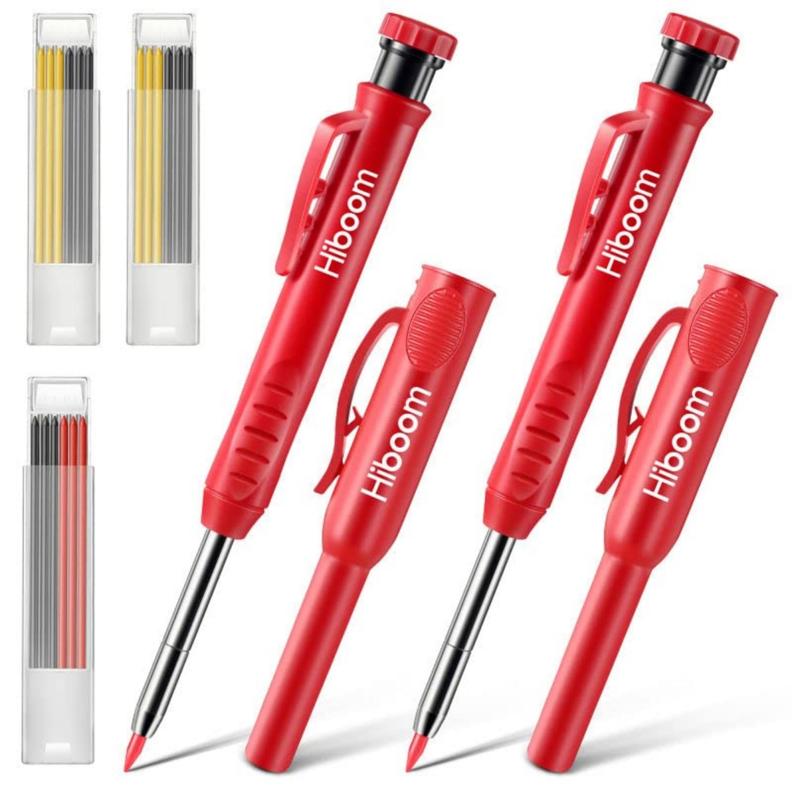 Hiboom 2 Pack Solid Carpenter Pencils with Pencil Cap and 22 Piece Set, Red