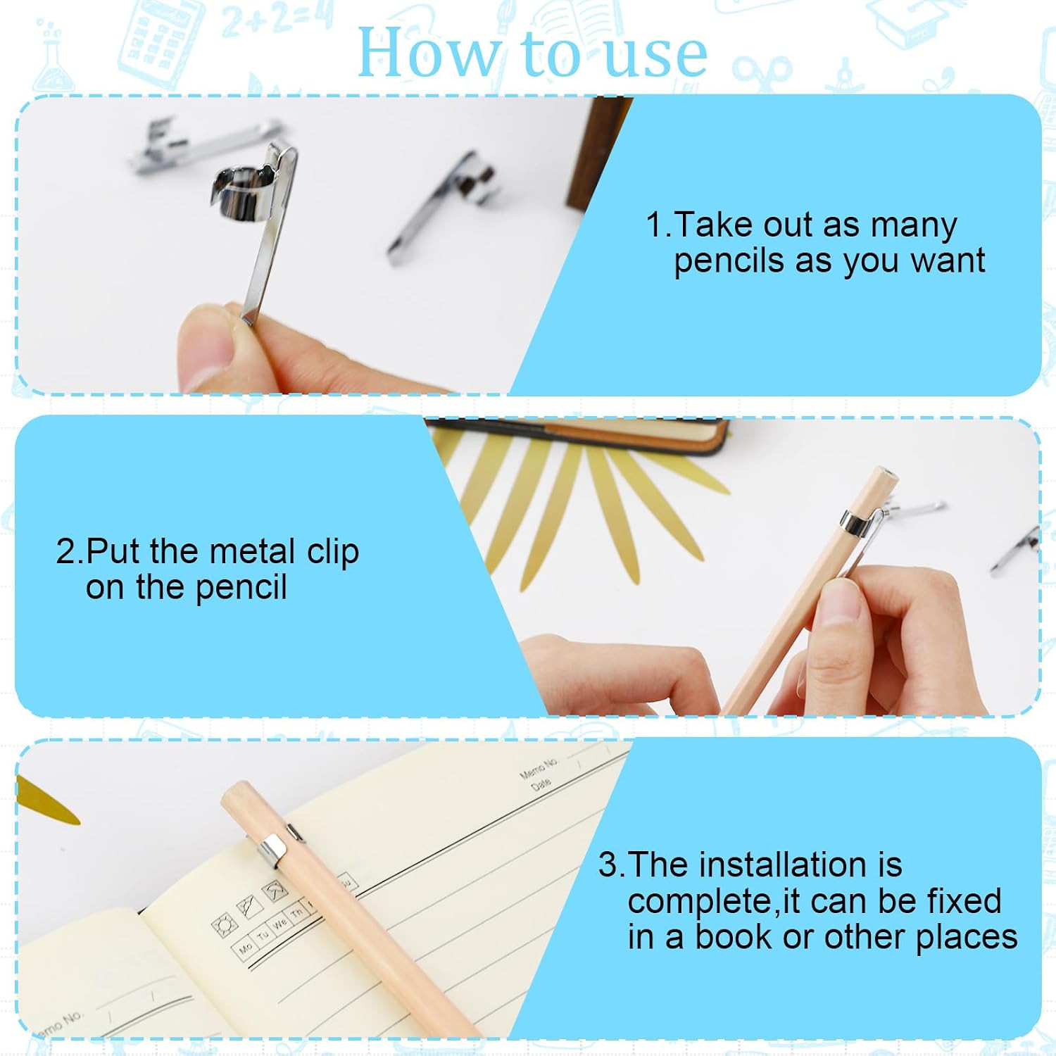 20Pcs Metal Pencil Clips Slide on Pencil Pocket Slide on Pencil Holder Portable