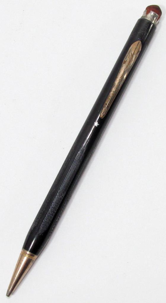 Vintage Eversharp White Star Mechanical Pencil Art Deco Lines Black USA