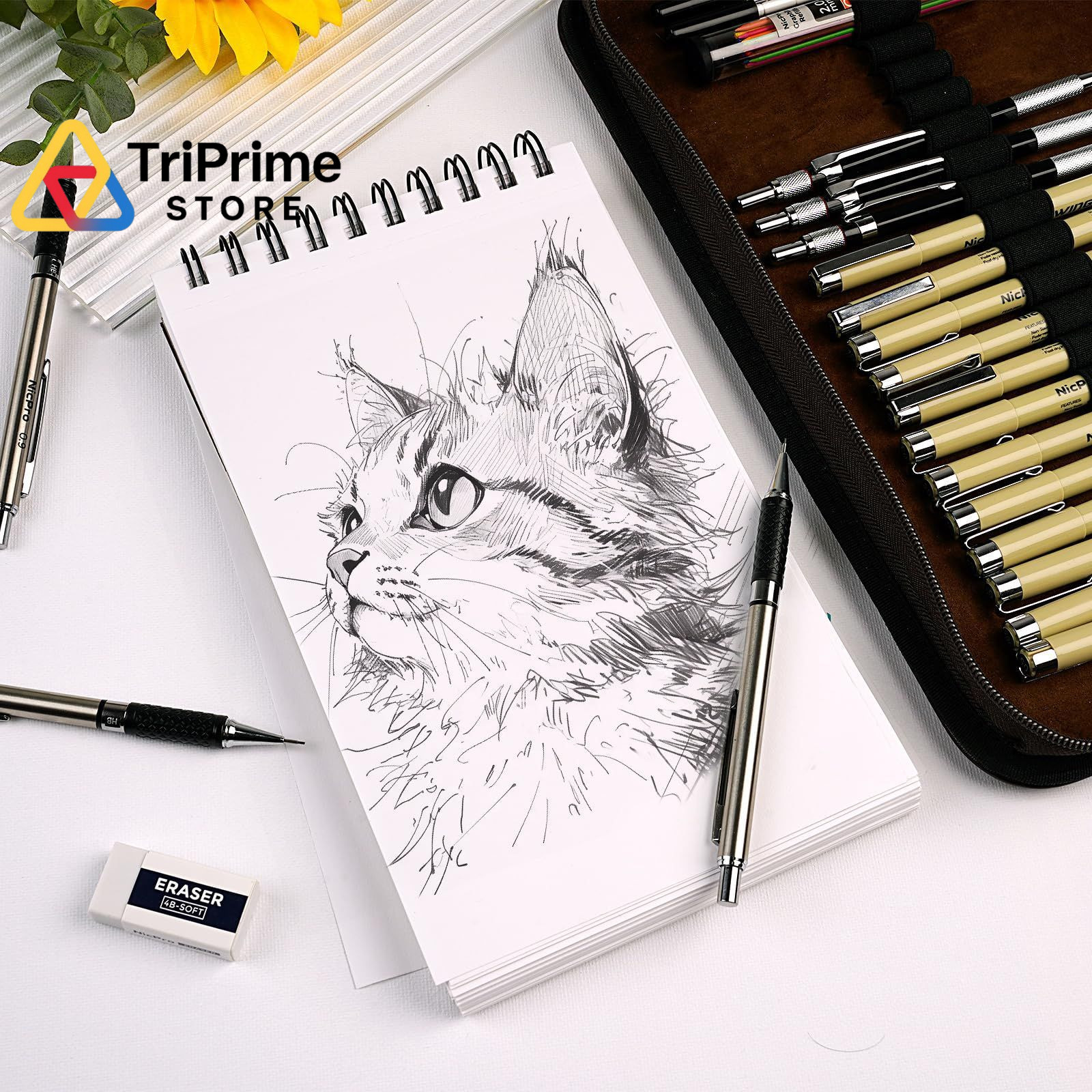 Nicpro 58 PCS Art Drawing Supplies Kit in 0.5mm 0.7mm 0.9mm 2.0mm, Black